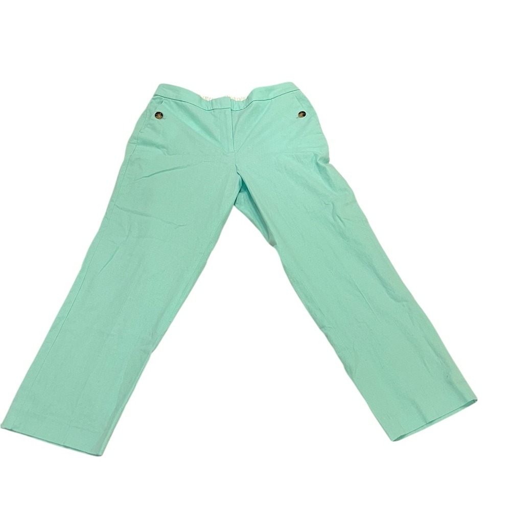 J Crew Linen Blend Pants Pickets Buttons Teal Color NWT Size 12
